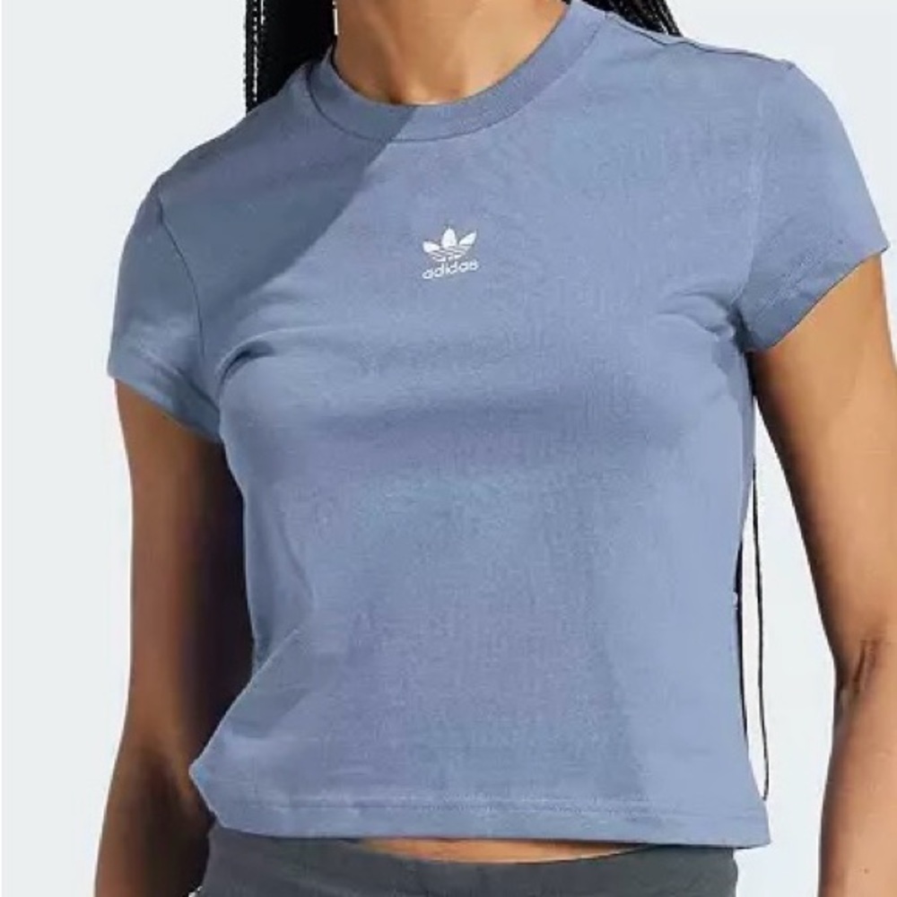 🆕 adidas Originals Essentials Slim T-Shirt Girls Large 16-18 Blue Trefoil NWT